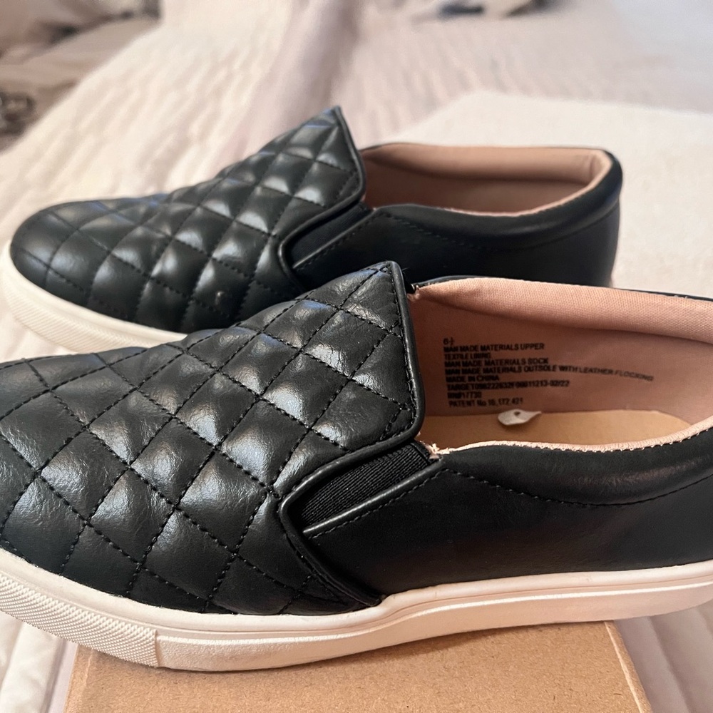 Quilted Black Slip-On Sneakers